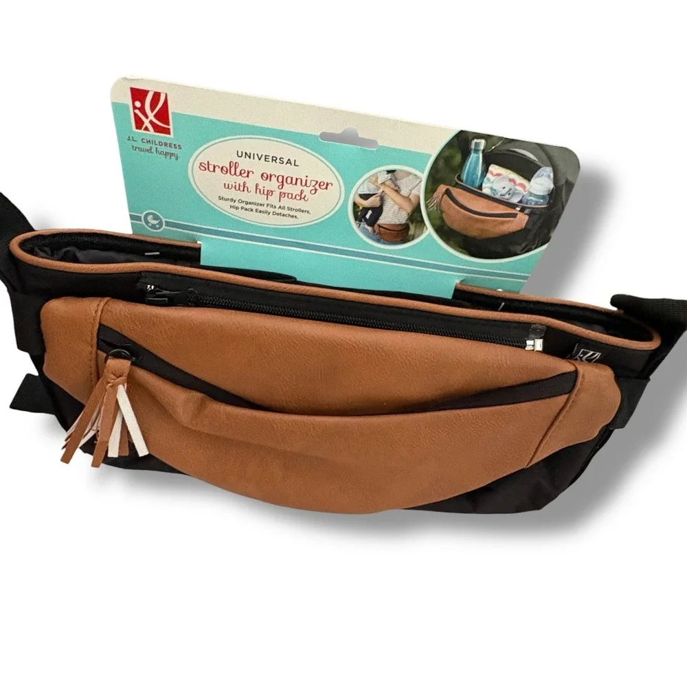 JL Childress Universal Stroller Organizer‎ with Hip Pack Tan Black Detachable